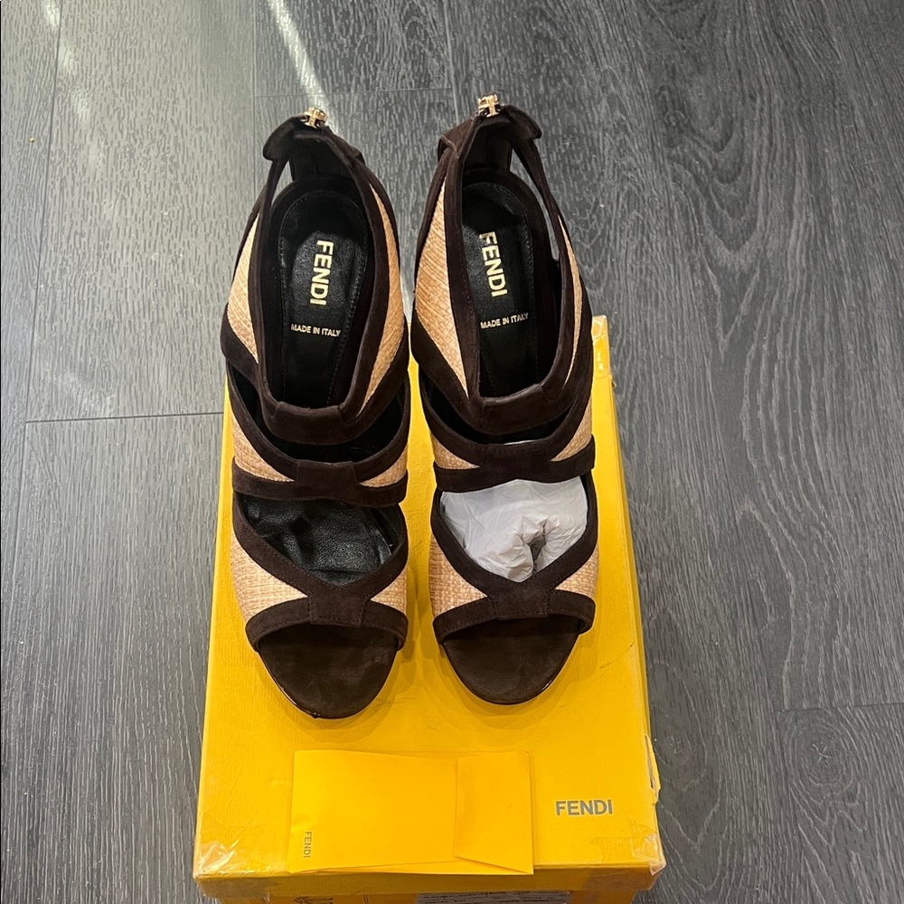 Fendi Brown and  Tan Strappy Heels​